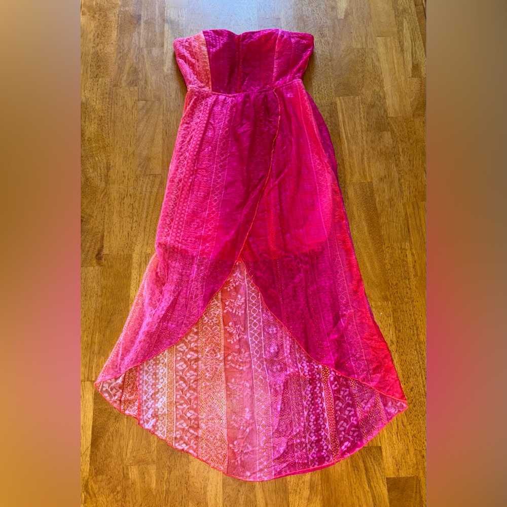 Rue21 Hot Pink and Orange Lace Strapless Dress
